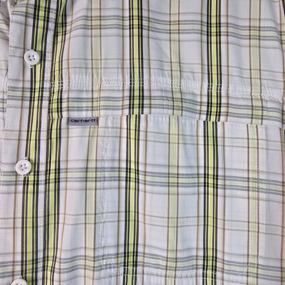 CARHARTT FORCE RELAXED FIT SHORT SLEEVE BUTTON DOWN SIZE XL WHITE GREEN YELLOW - Picture 4 of 8